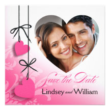 Heartstrings Photo Save the Date pink Personalized Announcement