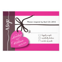 Heartstrings RSVP 1 Response fuschia Personalised Invitations