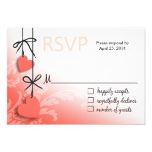 Heartstrings RSVP 2 Response peach Personalised Invite
