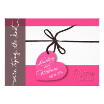 Heartstrings Save the Date hot pink Invites