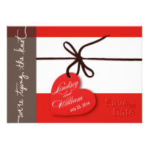 Heartstrings Save the Date red Personalised Announcement