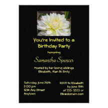 Heavenly White Dahlia Birthday Invitation