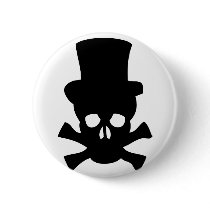 Heavy Metal Skull with Top hat Pinback Button