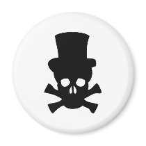 Heavy Metal Skull with Top hat Fridge Magnets