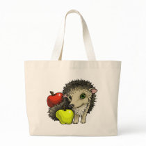 Hedgehog and apples tote bags