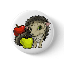 Hedgehog and apples pinback buttons