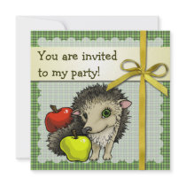 Hedgehog and apples custom invitations