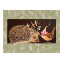 Hedgehog and carolina wren postcard