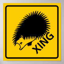 Hedgehog Crossing Highway Sign Poster