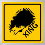 Hedgehog Crossing Highway Sign Poster