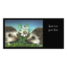 Hedgehogs on a date photo card