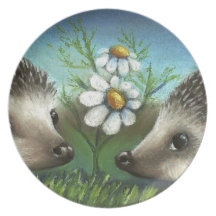 Hedgehogs on a date dinner plates