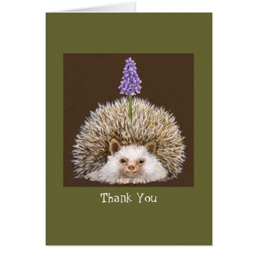 hedghog with grape hyacinth Thank you notecard