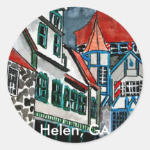 Helen GA vacation paradise German town Georgia art Round Stickers