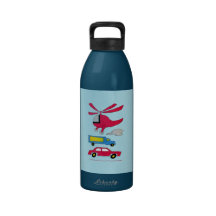 Helicopter, Truck and Car Drawing Reusable Water Bottle