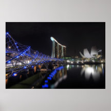 Helix Bridge Singapore River at Night Poster