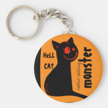 hell black cat Halloween keychain