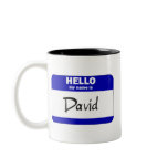 Hello My Name Is David (Blue) mugs