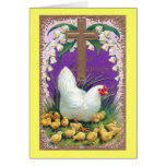 Hen, Chicks and Cross Vintage Easter Greeting Card