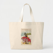 Hen, Rooster and Red Umbrella Easter Postcard Tote Bags
