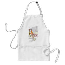 Hen with Broom Mounting Stairs to Bedroom Apron