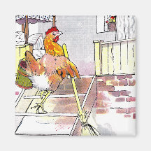 Hen with Broom Mounting Stairs to Bedroom Magnets
