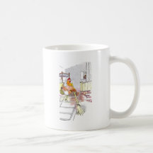 Hen with Broom Mounting Stairs to Bedroom Mug