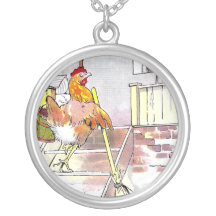 Hen with Broom Mounting Stairs to Bedroom Jewelry