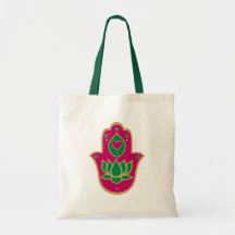 Henna Hamsa Lotus Green & Pink Canvas Bag