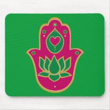 Henna Hamsa Lotus Green & Pink Mouse Pads