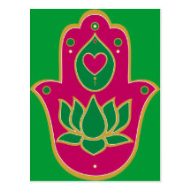 Henna Hamsa Lotus Green & Pink Post Cards