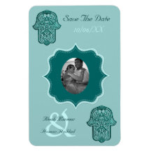 Henna Hand of Hamsa (Teal) (Save The Date) Rectangle Magnets