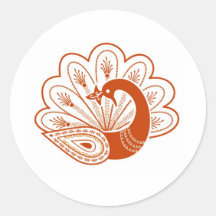 Henna peacock round sticker