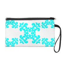 Her Cute Girly Style Cyan & White Damask Girls Wristlet Clutches