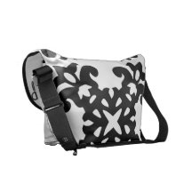 Her Vintage Girly Style Black & White Damask Girls Messenger Bag