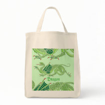 Heraldic Dragon (Green) - Grocery Tote Canvas Bags