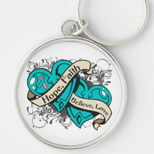Hereditary Breast Cancer Hope Faith Dual Hearts Key Chains