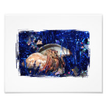 Hermit Crab Christmas Design Against Blue Tinsel
