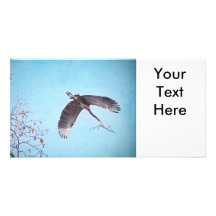 Heron Flying with Branch for Nest Photo Card Template