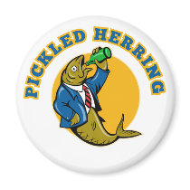 Herring fish suit drinking beer bottle fridge magnets