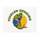 Herring fish suit drinking beer bottle postcards