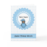 "he's here!" Baby Boy Birth Announcement cards