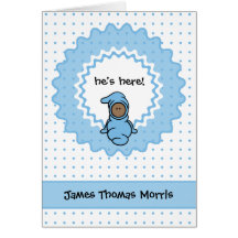 "he's here!" Baby Boy Birth Announcement Greeting Card