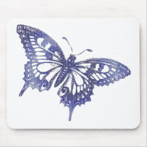 Hex Tiles Mosaic Butterfly in Blue Mouse Pads