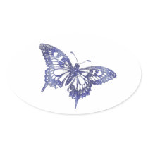 Hex Tiles Mosaic Butterfly in Blue Oval Stickers