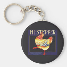 Hi Stepper Chicken Vintage Fruit Crate Label Art Keychain