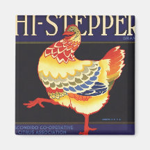 Hi Stepper Chicken Vintage Fruit Crate Label Art Refrigerator Magnets