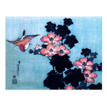 Hibiscus and Sparrow, Hokusai Post Card