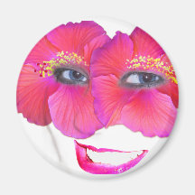Hibiscus Face with Smile - Pink Refrigerator Magnet