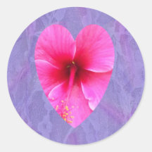 Hibiscus Heart Round Sticker